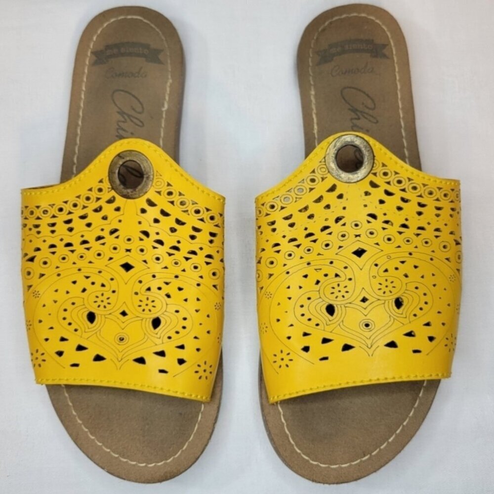 Chinela (Women's 8) Yellow Leather Southwestern Bohemian slip-on Sandals